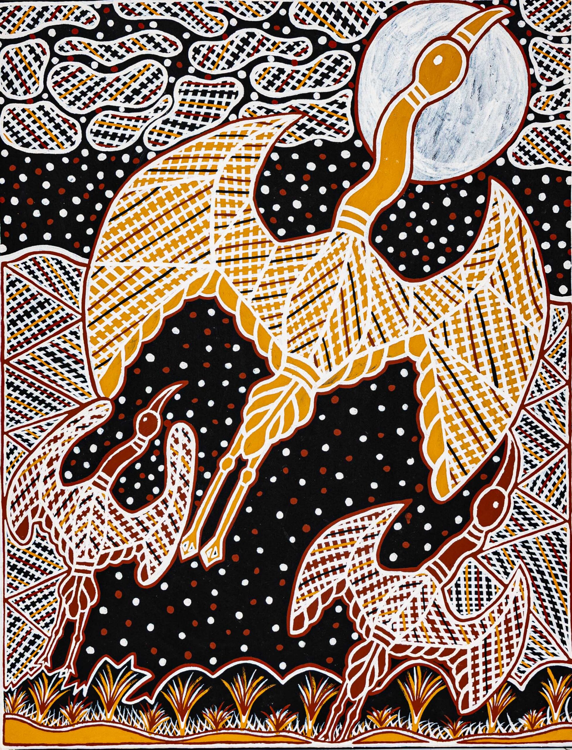 Arntongi (Black-necked Stork/Jabiru, male) - Painting - Miniyampi Gerard Bush