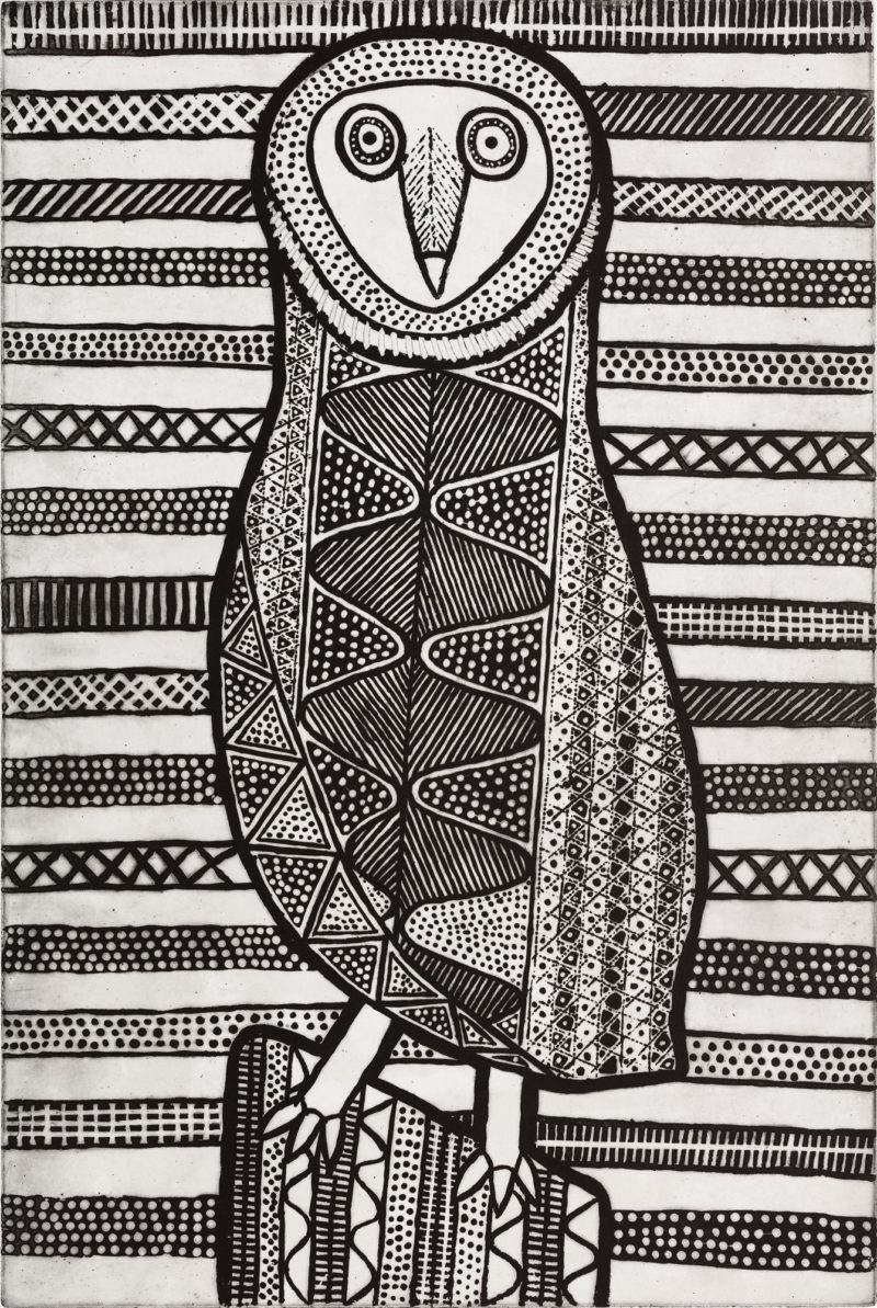 Pinjoma (Barn Owl) - Etching Prints - Janice Murray Pungautiji