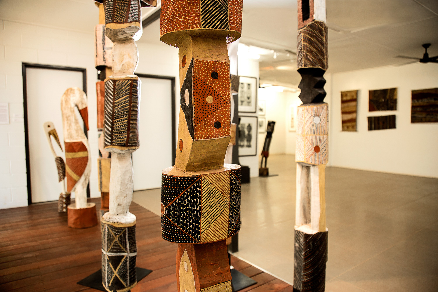 Pukumani poles in the Jilamara Arts Muluwurri Museum in Milikapiti Community NT